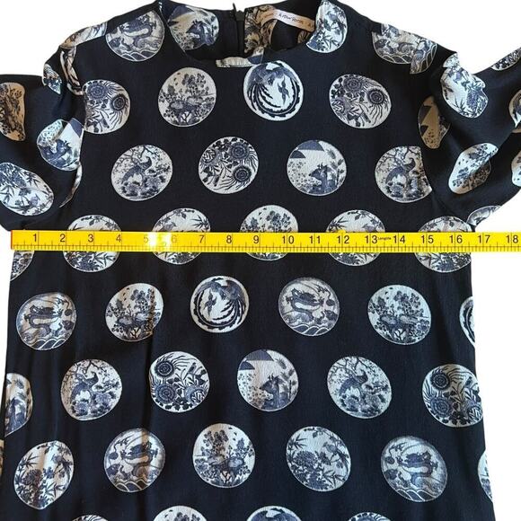 & Other Stories Women's Asian Lunar Print Mini Dress Quarter Sleeves Blue Sz 2 - Picture 8 of 10